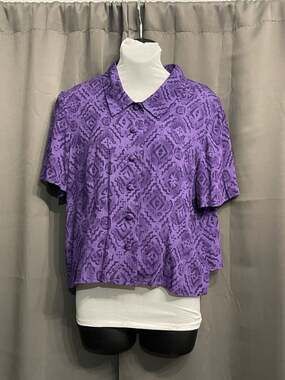VTG Miss Derby Purple Geometric Pattern Short Sleeve Button Down Jacket Size 12P